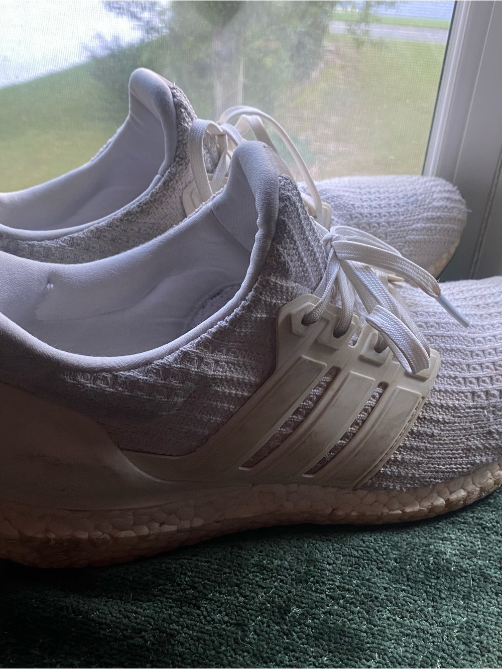 Adidas Ultra Boost 3.0 White Knit Running Sneakers with Lace Cage US 9.5